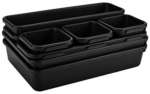Masirs Interlocking Drawer Organizer Bins, Durable Plastic, Various Sizes for Custom Layout Design, Great for Desk Drawer, Tool Box or Garage Organization, (Black | 8-Piece Set) - color: Black, size: Various Sizes