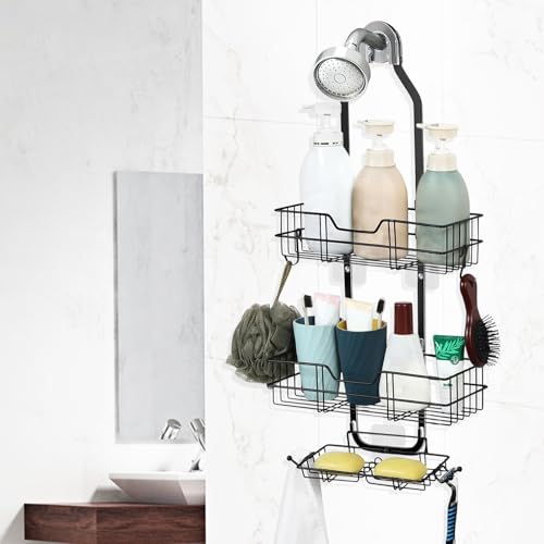 anyshwu Shower Caddy Hanging, White, Plastic, Unisex, 13 Inches Deep x 6 Inches Wide x 4 Inches High, Hanging Mount, Quick Dry, For Showers - size: Bathroom Organizer 2