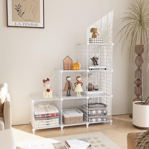 AWTATOS Wire Cube Storage Organizer, Closet Organizers and Storage, Metal 6 Cube Storage Shelves Bookshelf, Portable Closet Clothes Organizer for Bedroom, Home, Office, White - color: White, size: 6 Cube(30x30cm)