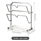Stainless Steel Pot Lid Rack, Kitchen Pot Lid Storage Organizer, Multi Functional Countertop Spoon Holder While Cooking, Silver, Double-Layer Model