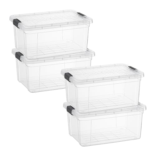 Superio Storage Bins with Lids- 4 Pack, 1.85 Qt Clear Boxes for Organizing, Stackable Plastic Containers- BPA Free, Non-Toxic, Odor Free, Organizer for Home, Office, Dorm - size: 1.85 Quart, style: 4 Pack