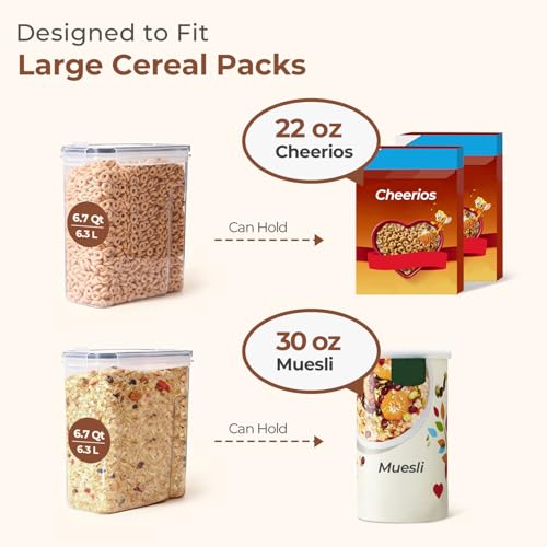 ComSaf 6.7Qt Cereal Storage Container Set of 2 - Ideal for Home Cooks Storing Cereal and Organized Families Organizing Bulk Food，Large Cereal Dispenser Keeps Pantry and Kitchen Countertop Neat - size: 6.7Qt-Rectangle