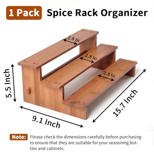 JinDoWin Cabinet Spice Organizer, Spice Organization for Cabinet, 3 Tier Spice Rack Organizer for Cabinet, Seasoning Organizer & Seasoning Rack, Kitchen Cabinet Organizer (1, Dark Bamboo)