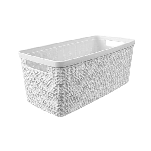 Curver Set of 8 Slim 6.8L Jute Decorative Plastic Organization and Storage Baskets - Perfect Bins for Home Office, Closet Shelves, Kitchen Pantry and All Bedroom Essentials, White - color: White, size: Slim 6.8l