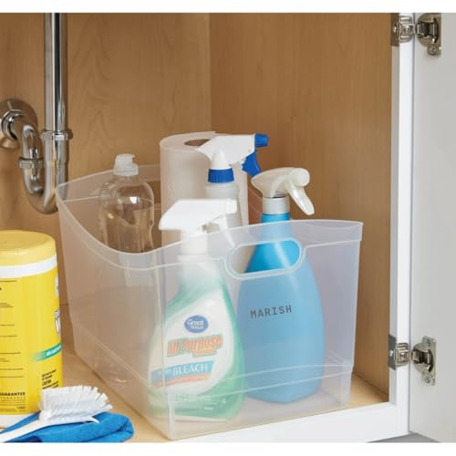 MARISH Clear Plastic Utility Storage Organizer Bin with Handles – 15" L x 10" W x 9.5" H | Stackable, Open-Top Box for Pantry, Closet, Office & Cleaning Supplies (1)