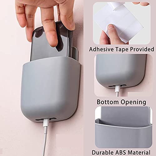 3 Pack Remote Control Holder Wall Mount Holders Hole-Free Phone Charging Organizer Pen Storage Containers For Home Office School Supply Storage (Grey) - color: Grey