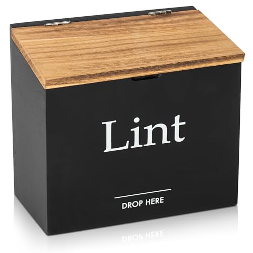 Magnetic Lint Bin for Laundry Room - Compact Size, Wooden Dryer Lint Holder with Lid - Rustic Lint Box, Magnetic Bin - Modern Farmhouse Laundry Room Decor, Black with Torched Lid - color: Black with Torched Lid