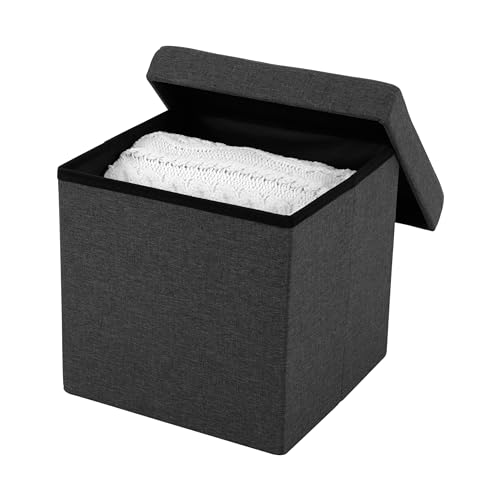 Seville Classics Cushioned Fabric Ottoman Hidden Storage Chest Footrest Chair, Padded Seat for Bedroom, Dorm, Loft, Living Room, Entryway, Hallway, Modern Gray, 15.7" Cube - color: Modern Gray, size: 15.7"D x 15.7"W x 15.7"H