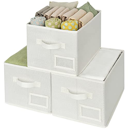 GRANNY SAYS Closet Organizer Bins with Label Holder, Fabric Storage Baskets, Foldable Storage Bins for Living Room, Decorative Storage Containers Organizing, Pearl White, Medium, 3-Pack - color: Pearl White, size: Medium