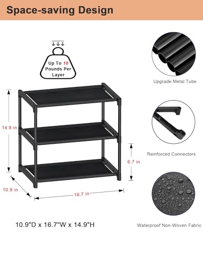 HITHIM 3 Tiers Small Shoe Rack,Narrow Stackable Shoe Shelf Organizer,Sturdy Shoe Stand, Non-Woven Fabric Metal Shoe Racks for Entryway, Doorway and Bedroom Closet - size: 3-Tier
