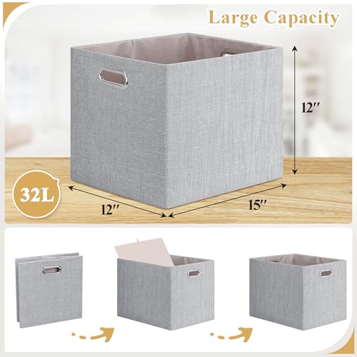 Posprica 15.12"x12.13"x12.01" Storage Cube Bins, Linen Decorative Closet Storage Organizer for IKEA Kallax, 4 Pack Fabric Foldable Large Storage Baskets for Closet, Shelves, Clothes, Toy(Grey) - color: Grey, size: 15.12 Lx12.13 Wx12.01 H