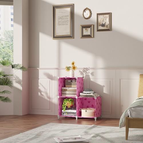 UNKU Cube Storage Organizer, 3 Cube Closet Organizer Storage Shelves, DIY Stackable Bookcase, Clothes Organizer Shelf for Closet, Bedroom, Living Room, Cabinet, Home, Office, Pink - color: Pink, size: 3cube