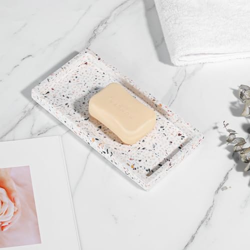 Luxspire Bathroom Vanity Tray, 8 x 4 inch Resin Kitchen Sink Tray for Soap Dispenser Bathroom Countertop Organizer Plate Holder for Perfume Soap Towel Bathroom Accessories, Mini, Terrazzo - color: Terrazzo, style: Mini