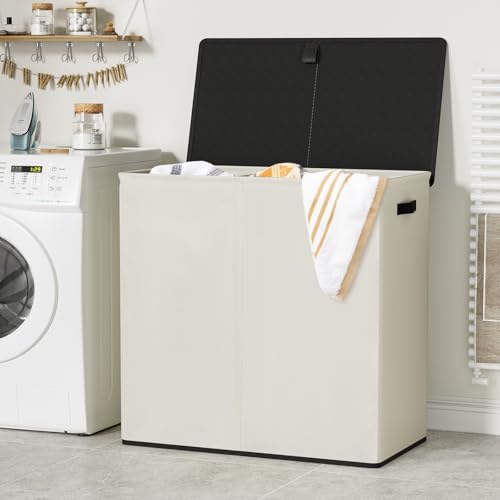WOWLIVE Laundry Hamper with Lid,180L Large Laundry Basket 3 Section with Removable Washing Bags,Collapsible Waterproof Dirty Clothes Hamper for Laundry Room Bathroom Dorm,Beige - color: Beige, size: 180L (31.5x 12.2 x 27.5 Inches)
