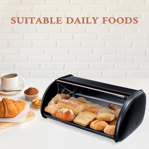 ENLOY Bread Box for Kitchen Countertop, Stainless Steel Bread Storage Bin for Kitchen with Roll Up Lid, Large Capacity Bread Keeper Holds Large Loaves of Bread (Rose Gold) 17 x 11 x 7 IN - color: Matte Black Rose Gold