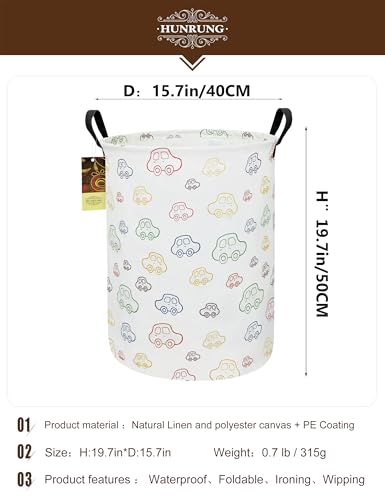 Collapsible Fabric Storage Basket, Waterproof Laundry Hamper with Handles, Round Storage Bin for Clothes Toys, Foldable Organizer for Bedroom Nursery Bathroom(Round-Colorful Car) - color: Round-Colorful Car