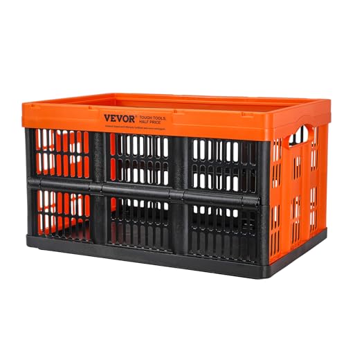 VEVOR Plastic Collapsible Storage Basket, 45L 3 Packs, Folding Stackable Storage Containers/Bins with Handles, Large Heavy Duty Containers for Clothes, Toys, Books, Snack, Shoes and Grocery Organizing - size: 45L-Orange&Black