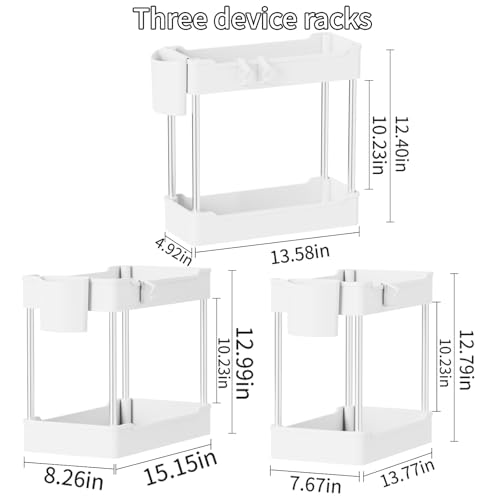 3 Pack Under Sink Organizers and Storage, 2 Tier Bathroom Cabinet Organizer Shelf with Hanging Cups for Kitchen & Bathroom (White) - color: White, size: 3 Pack