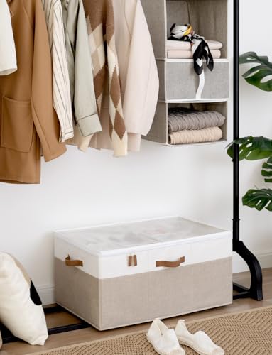 StorageWorks Shoe Organizer for Closet, Fits up to 24 Pairs, Shoe Cubby Storage Containers with Adjustable Dividers and Clear Cover, Brown & White - color: Brown & White, size: Large