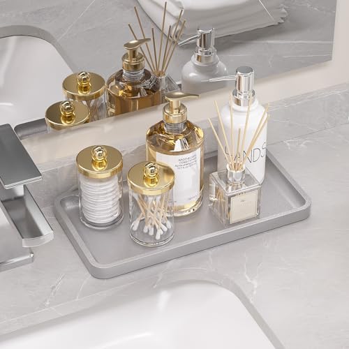 Weenson Bathroom Vanity Tray for Perfume Makeup Jewelry Decor Candle, Bamboo Kitchen Tray for Soap Dispenser Spice, Coffee, Toilet Tank Tray Nightstand Silver 11.81”L x 6.1”W x 0.79”H - color: Silver, size: 11.8" x 6.1" x 0.8"