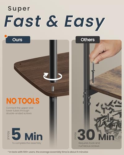 SONGMICS Home Side Table, 3-Tier Nightstand with Storage, End Table with Fabric Basket, for Bedroom, Living Room, Steel Frame, Superfast Toolless Assembly, Modern, Ebony Walnut ULET286K01 - color: Ebony Walnut, size: 1 pack