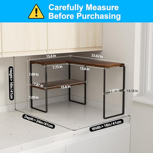 Golener Countertop Organizer Corner Shelf, 2 Tier Adjustable Stackable Corner Shelves for Kitchen, Bathroom, Spice Rack, Coffee Area, Over Sink, Dresser Table, Corner Counter Shelf Stand, Rustic Brown - color: Rustic Brown, size: Large Modern