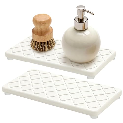 Small Fast Quick Dry Bathroom Counter Tray Water Absorbing Stone Trays for Sink Soap Dish Dispenser Sponge Holder Diatomite Stone Drying Mat for Kitchen Sink Tray White Bathroom Vanity Organizer Decor - color: White Quilted