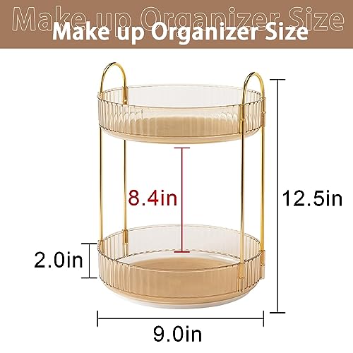 shuang qing Rotating Makeup Organizer for Vanity, High-Capacity Skincare Clear Make Up Storage Perfume Organizers Cosmetic Dresser Organizer Countertop 360 Spinning (Gold, 2 Tier) - color: Gold, size: Regular-2 Tier