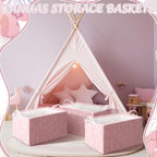 Kathfly 3 Pcs Bow Foldable Storage Baskets Plush Faux Fur Jacquard Design Laundry Basket with Handles Waterproof Storage Bins Fabric Shelf Baskets for Organizing Closet Clothes - style: Bow