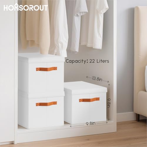 Homsorout Storage Bins with Lids - Fabric Storage Baskets for Shelves, 4 Pack Foldable Decorative Boxes with Handles, Stackable Organizer Bins for Home, Nursery, Dorm, White - color: White, size: L(4-Pack)