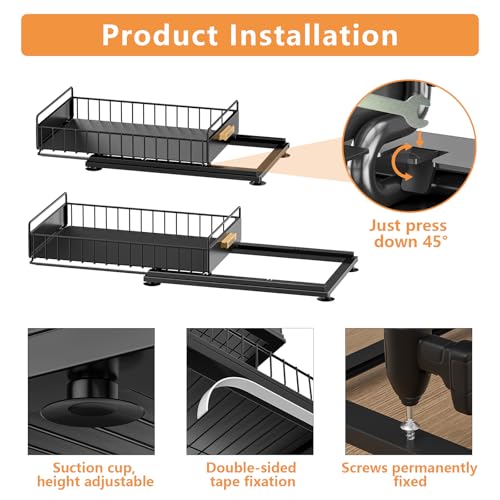 Under Sink Organizer, 2 Packs Under Sink Organizers and Storage, Slide Out Pull Out Cabinet Organizer Shelf with Metal Drawers for Kitchen Bathroom Pantry, Black - color: Black, size: 2 Pack Single Layer