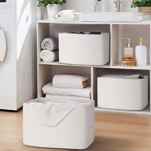 Baskets for Organizing,Storage Baskets,3 Pack Baskets for Shelfves,15"×10"×9" Woven Basket,toy storage bins,bins for organization - color: White