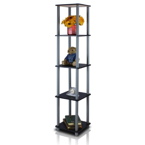 FURINNO Turn-N-Tube 5-Tier Corner Square Rack Display Shelf, Round, Black/Grey - color: Black/Grey, size: 5-Tier Round Tube