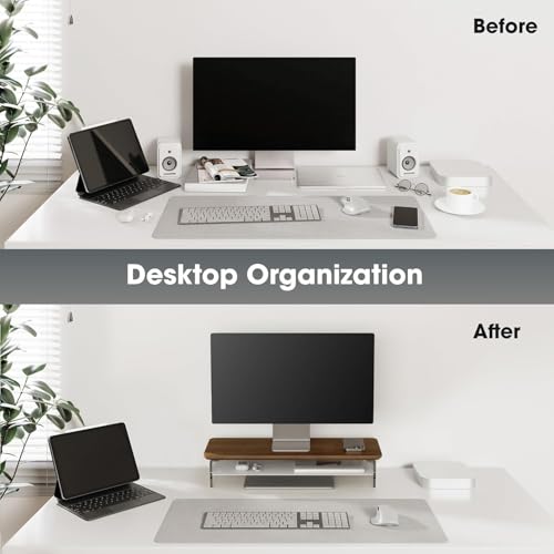Fenge Acrylic Monitor Stand Riser, 23.6 Inches Monitor Stand with Metal Storage, 2 Tier Acrylic Computer Riser for Desk, Clear Laptop Stand for PC, Laptop, Printer, TV - color: Brown, size: 23.6in