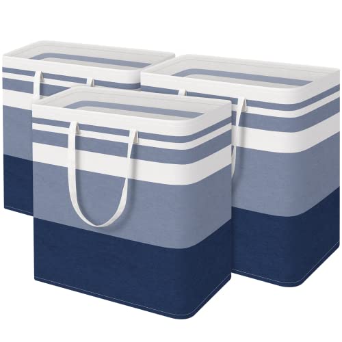 BlissTotes 3-Pack Laundry Basket, Freestanding＆Waterproof Laundry Hamper, Collapsible Tall Clothes Hamper with Easy Carry Handles for Clothes, Towels in the Family and Dorm,Gradient Blue,100L - color: Blue, size: 100L