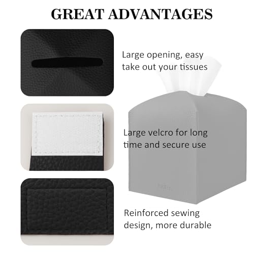 Tissue Box Cover Holder Square Tissue Cube Cover PU Leather Tissue Organizer with Bottom Belt for Bathroom, Tabletop, Car, Night Stands, Office, Home, Kitchen (2, Black) - color: Black
