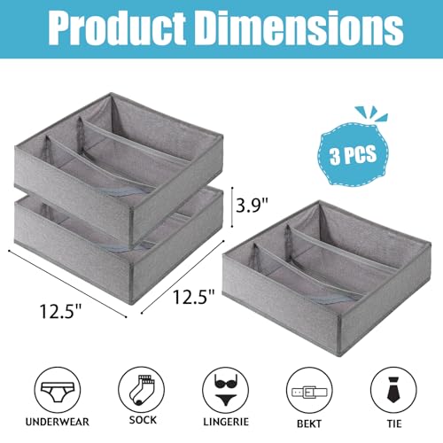 Bra Storage Drawers Organizer for Clothing Underwear Dresser Drawer Organizer Dividers Foldable Storage Cube Bins for Bra, Underwear,3 Pack （Grey） - color: Grey, size: 3 Pack ( 9 Cell)