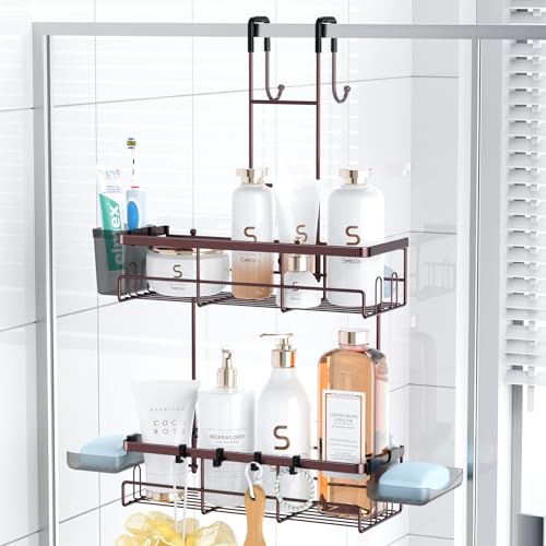 Aitatty Over the Door Hanging Shower Caddy: Rustproof Hanging Organizer over the Door - No Drilling Bathroom Rack for Inside Shower Bronze - color: Bronze