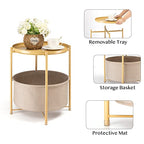 danpinera Round Side Table with Fabric Storage Basket, Metal Side Table Small Bedside Nightstand with Removable Tray Top for Living Room, Bedroom, Nursery, Laundry, Pale Yellow - color: Pale Yellow
