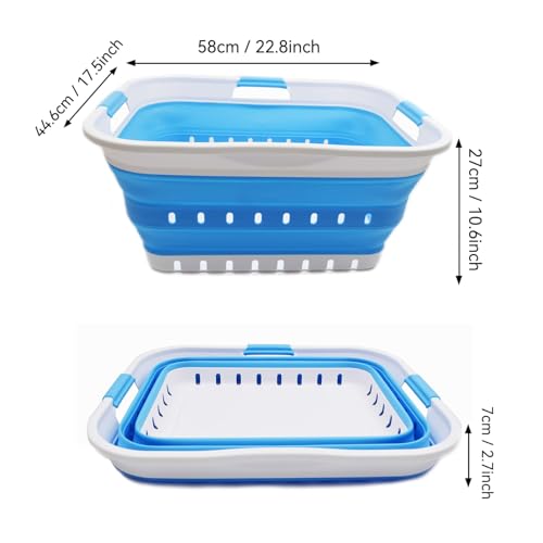 SAMMART 42L (11 gallon) Collapsible Plastic Laundry Basket - Foldable Pop Up Storage Container/Organizer - Space Saving Hamper/Basket (1, White/Marine Blue) - color: White/Marine Blue
