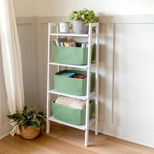 NaturalCozy Storage Baskets 16.8”x13”x7.6” Cotton Rope Woven Baskets for Organizing 3-Pack | Toy Storage Bins | Basket for Shelves, Laundry, Blanket, Clothes, Closet, Kitchen, Bathroom, Gifts - color: Green