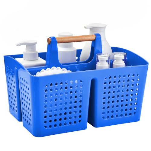 Portable Shower Caddy Basket with Compartments, Plastic Divided Cleaning Caddy Organizer Storage Tote with Handle for Bathroom, College, Dorm Room Essentials, Deep Blue - color: Blue