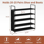 5 Tier Shoe Rack Organizer, Freestanding Shoe Storage Shelf with Side Pockets & Hooks, Waterproof Non-Woven Fabric Shoe Stand for Entryway, Closet, Bedroom, Holds Up to 20 Pairs of Shoes.(Black)