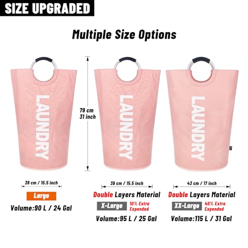 Caroeas 90L Laundry Basket (13 Colors), Waterproof Laundry Hamper, Laundry Bag with Padded Handles, Clothes Hamper Stands Up Well, Collapsible Laundry Basket Easy Storage - color: Pink, size: 90L