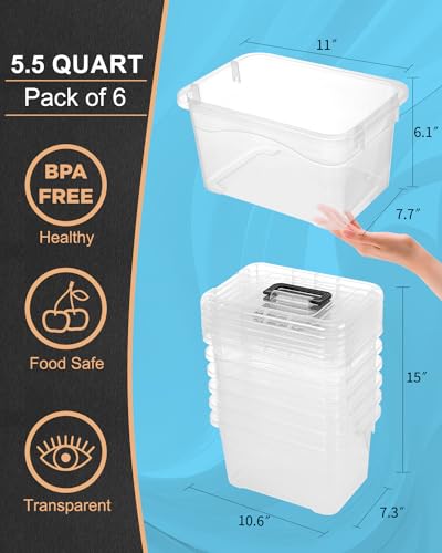EOENVIVS Plastic Storage Bins with Lids 6 Packs, 7 Quart Storage Organizer Bins with Buckle-Up Latches and Handle, Stackable Storage Containers for Home Pantry Office Classroom Organization, Clear