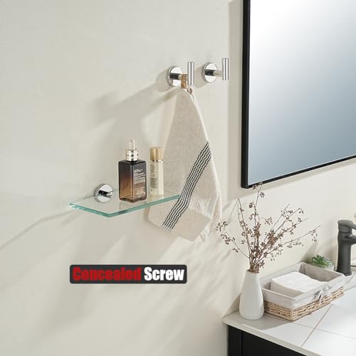 JQK Bathroom Glass Shelf Chrome, Tempered Glass Shower Storage 8 by 5 inches, 304 Stainless Steel Polished Chrome Wall Mount 2 Pack, TGS101L8-CH-P2 - color: Chrome, size: 8 Inch (2 Pack)