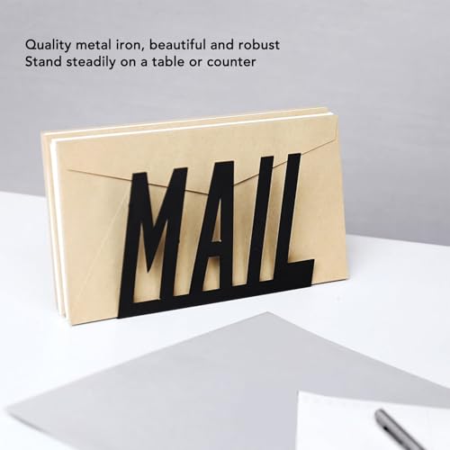 Mail Organizer, Stylish Mail Holder, Iron Letter Holder for Desk with Open Design, Functional Envelope Organizer for Bills, Letters, Papers, 5.91 x 2.17 x 3.74in, Black