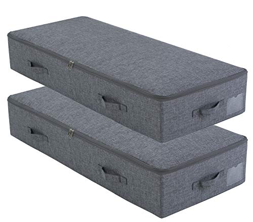 Pack of 2, 100cm Extra-Long Underbed Storage Boxes with Zip Lid – for Blankets, Clothes, Shoes | Washable, Foldable & Sturdy Honeycomb PP Board | Fits Queen/King Bed, Dorm, Closet (Black Gray) - color: Black Gray,2pcs