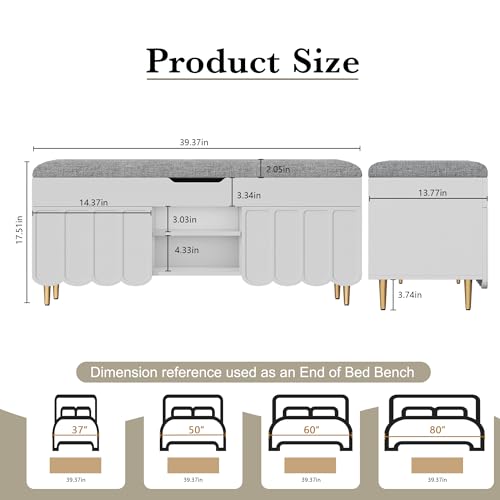 3More 40" Entryway Shoe Storage Bench,Upholstered Hidden Space Beneath Seat Cushion Bench,2-Tier Unique Geometric Shape with Wood Grain,White - color: White