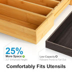 Bamboo Expandable Silverware Organizer - Adjustable Cutlery Tray with 3 Removable Dividers & 5 Tracks, Drawer Organizer for Utensils, Stationery, Tools (12.6" to 20.5")